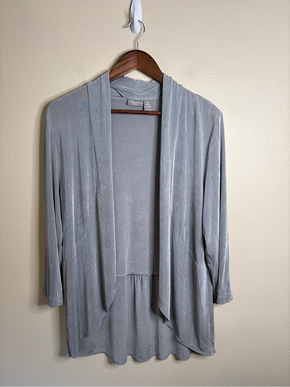 Travelers‎ by Chico’s Gray Open Front Cardigan Size 2 Soft Stretch Drape Top L